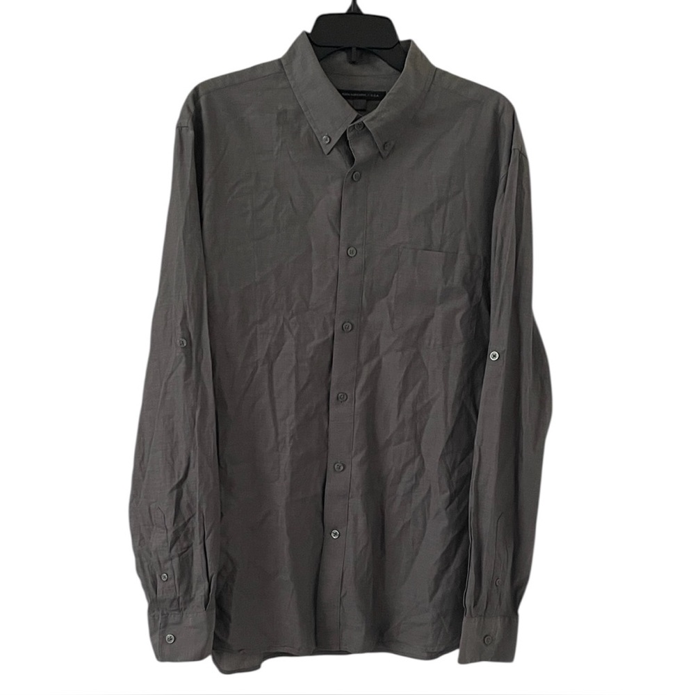 John Varvatos Men’s Gray Pocket Full Quarter‎ Sleeve Button Down Shirt Size L